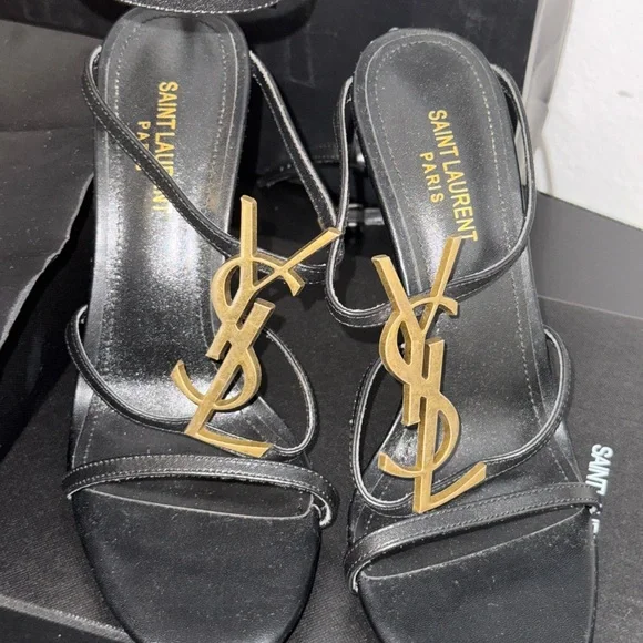 Yves Saint Laurent Black and Gold Heels with Stiletto Design - Picture 1 of 6